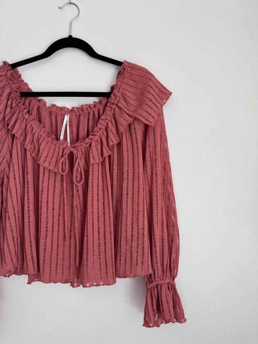 Anthropology Ruffled Off-Shoulder Peasant Blouse - Dusty Rose - Picture 2 of 6